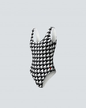 Perfect Moment Houndstooth One-Piece Swimsuit Noir Blanche | 847035CJD