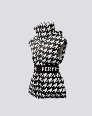 Perfect Moment Houndstooth Oversized Vest II Noir Blanche | 029684KCJ
