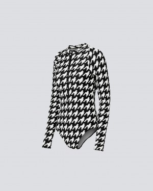 Perfect Moment Houndstooth PM Half-Zip Spring Suit Noir Blanche | 190735RAJ