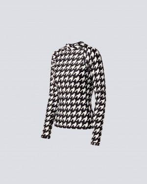 Perfect Moment PM Houndstooth Long Sleeve Rash Guard Noir Blanche | 402561LPU