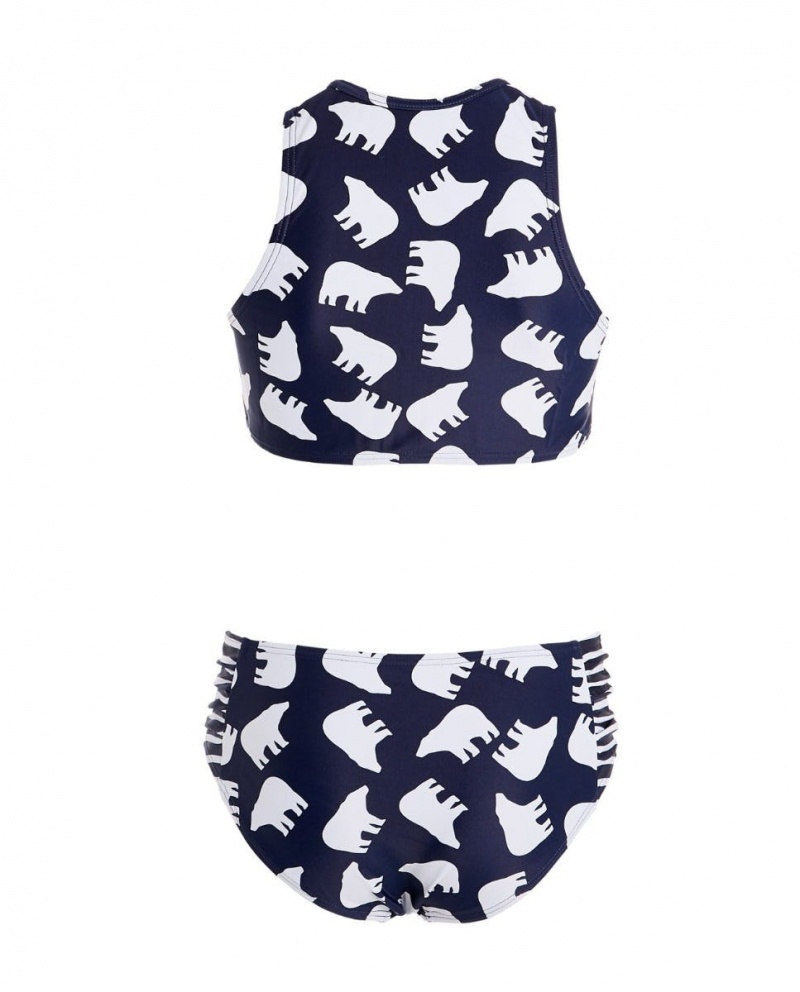 Perfect Moment Bear Crewneck Bikini Bleu Marine Blanche | 049316ZYN