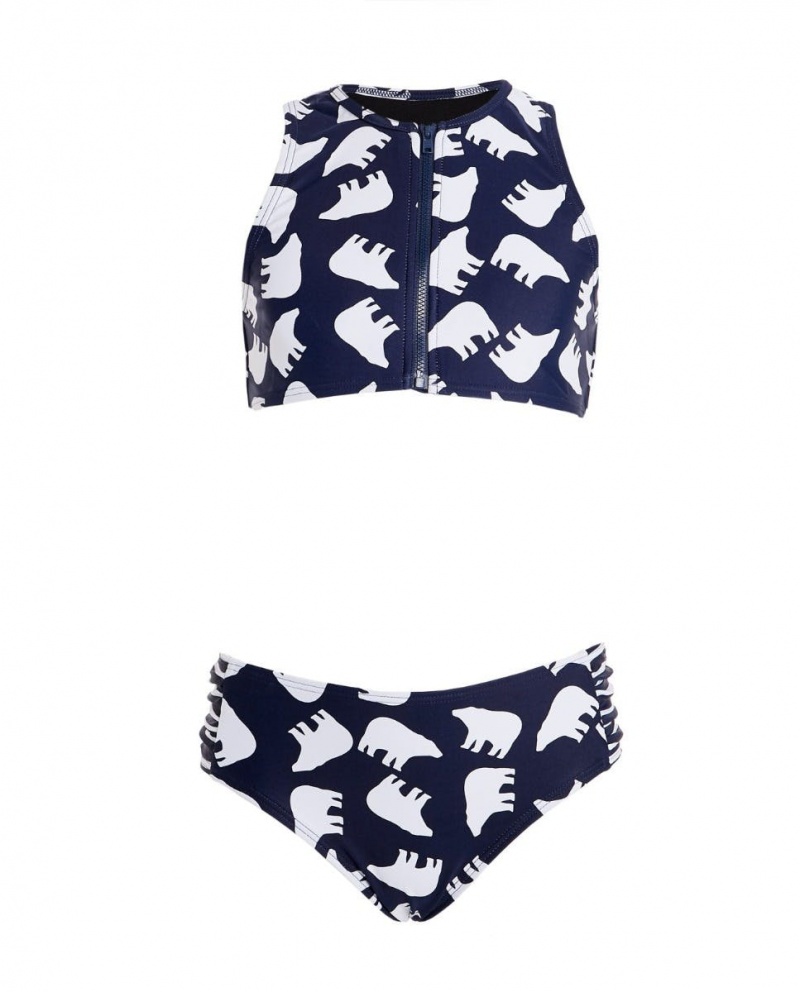 Perfect Moment Bear Crewneck Bikini Bleu Marine Blanche | 049316ZYN
