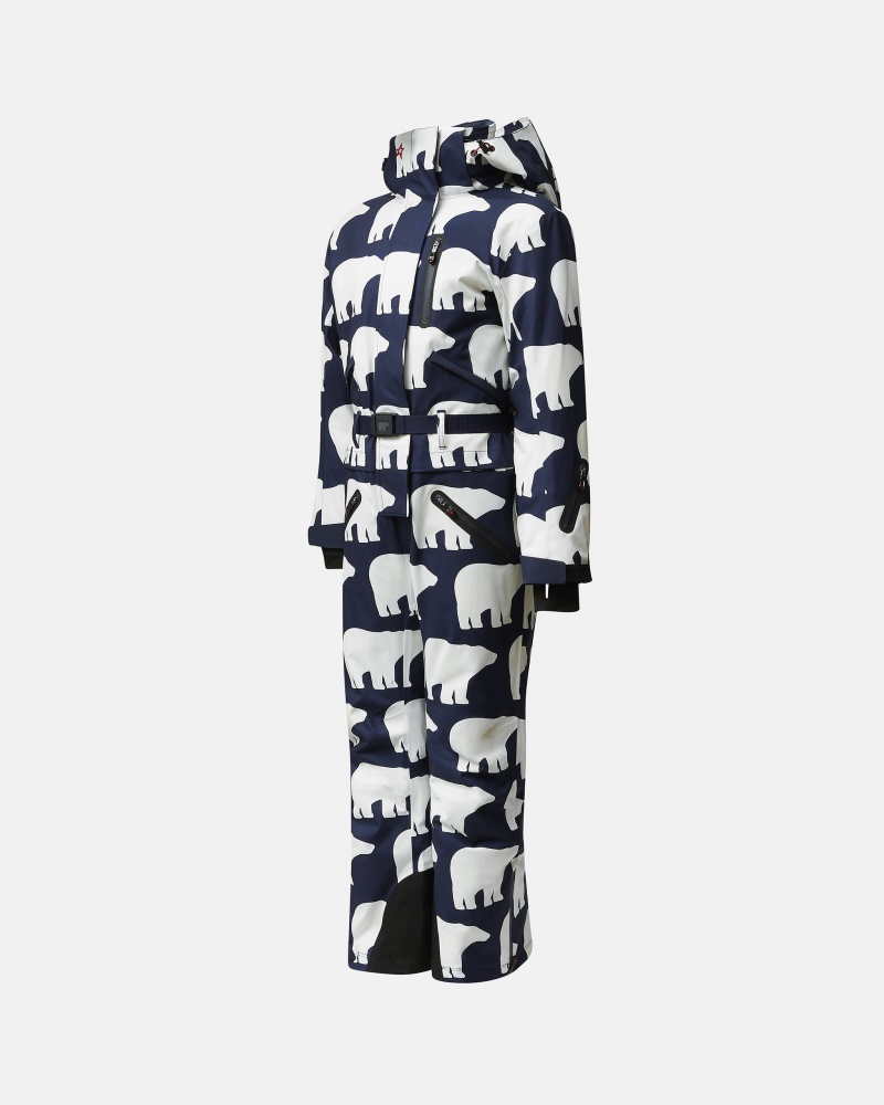 Perfect Moment Bear Print Ski Suit Bleu Marine Blanche | 120587NDJ