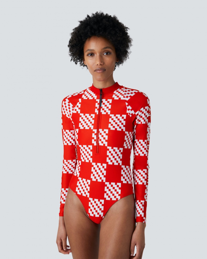 Perfect Moment Block Check PM Half-Zip Spring Suit Rouge | 492785EQB