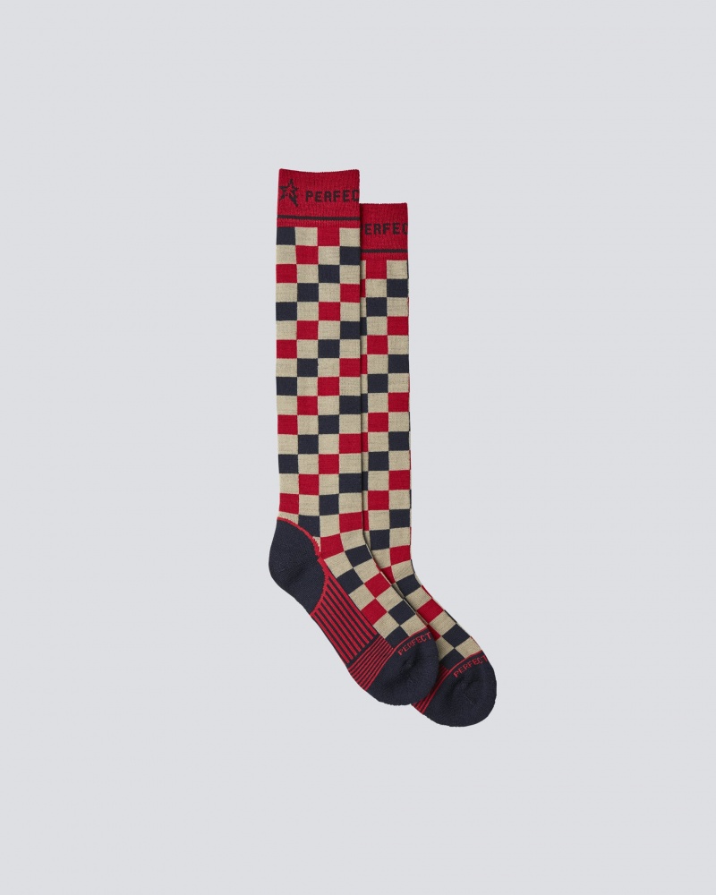 Perfect Moment Bloko Print Merino Laine Ski Socks Blanche | 204167TBQ