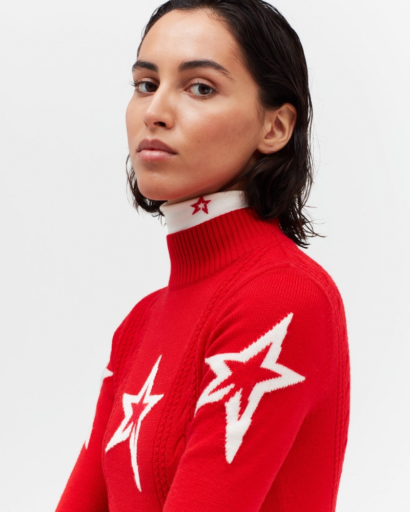 Perfect Moment Cable Merino Laine Pull Rouge | 072346LAY