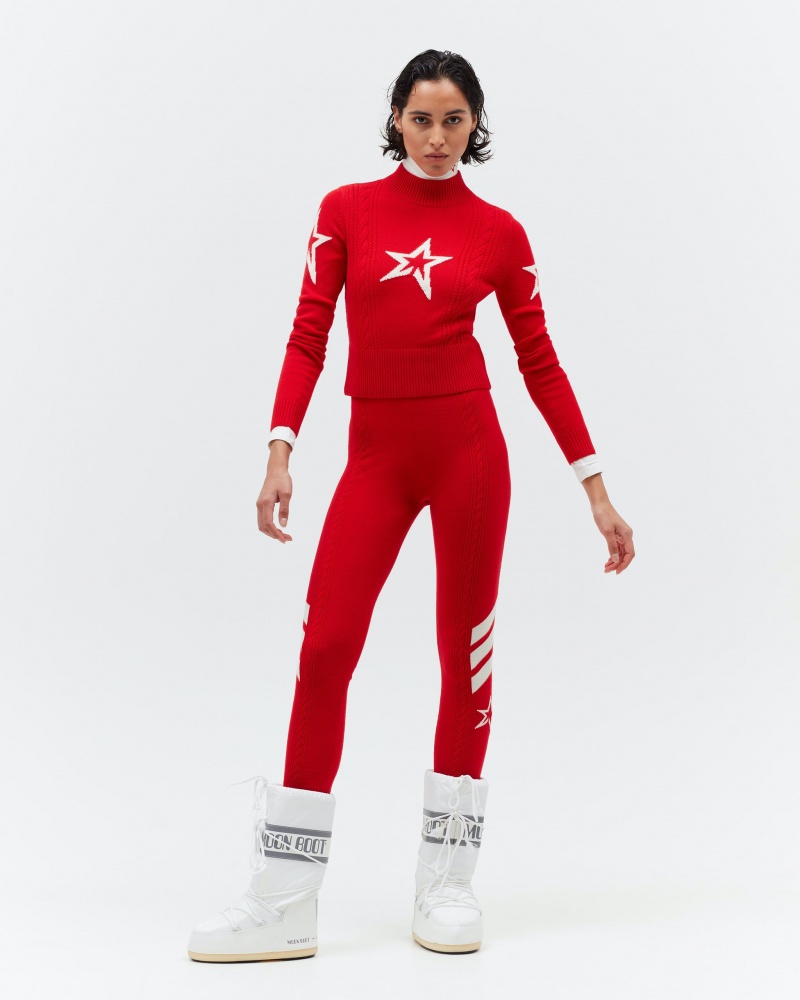 Perfect Moment Cable Merino Laine Pull Rouge | 591038ZWX