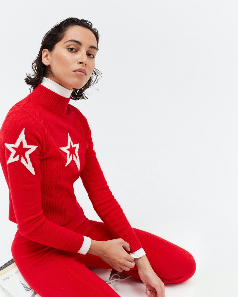 Perfect Moment Cable Merino Laine Pull Rouge | 591038ZWX
