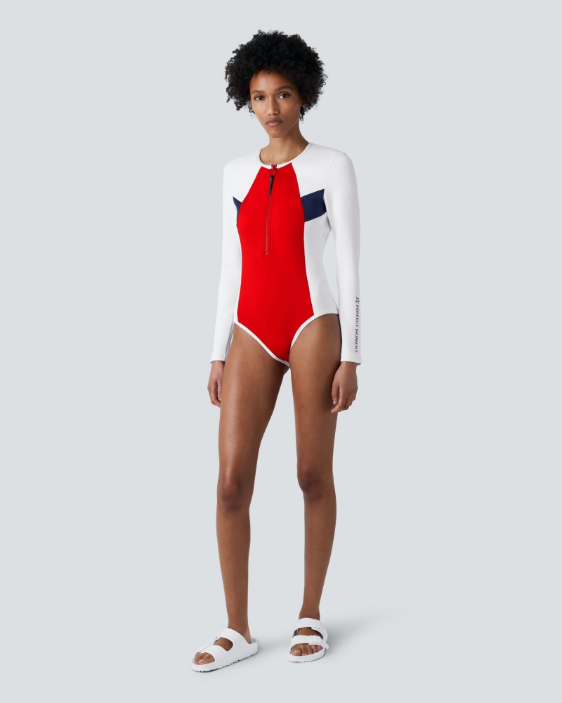 Perfect Moment Chevron Wetsuit Blanche Rouge | 287413FES