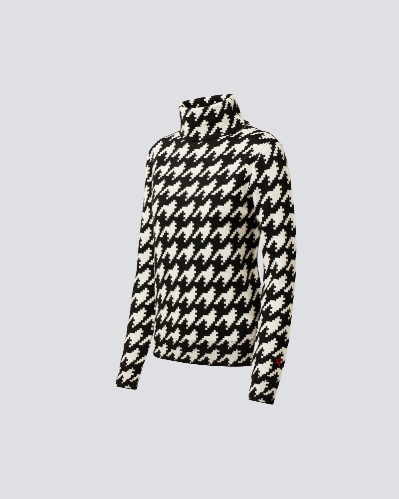 Perfect Moment Houndstooth Merino Laine Turtleneck Noir Blanche | 267510AQD