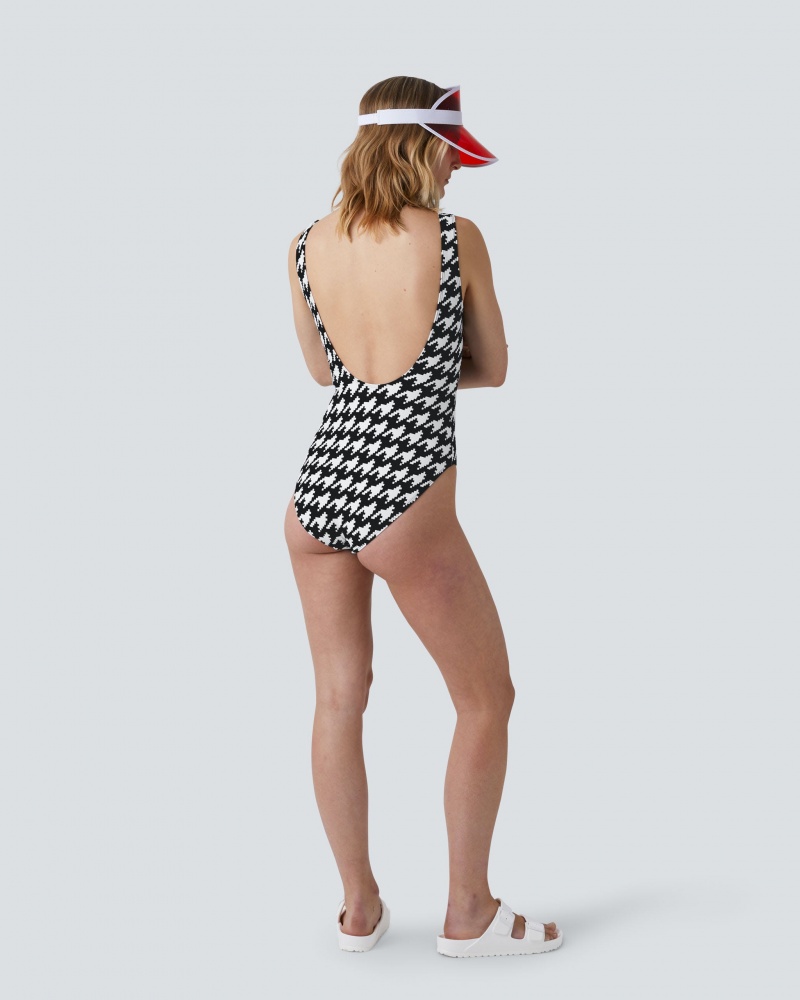 Perfect Moment Houndstooth One-Piece Swimsuit Noir Blanche | 847035CJD