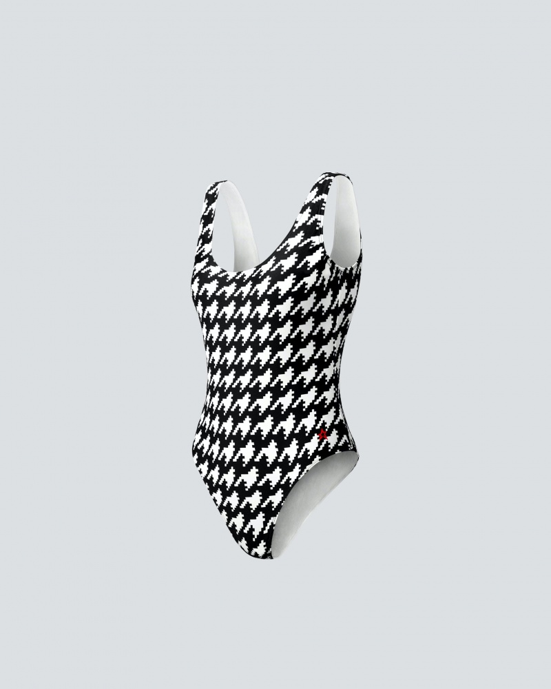 Perfect Moment Houndstooth One-Piece Swimsuit Noir Blanche | 847035CJD