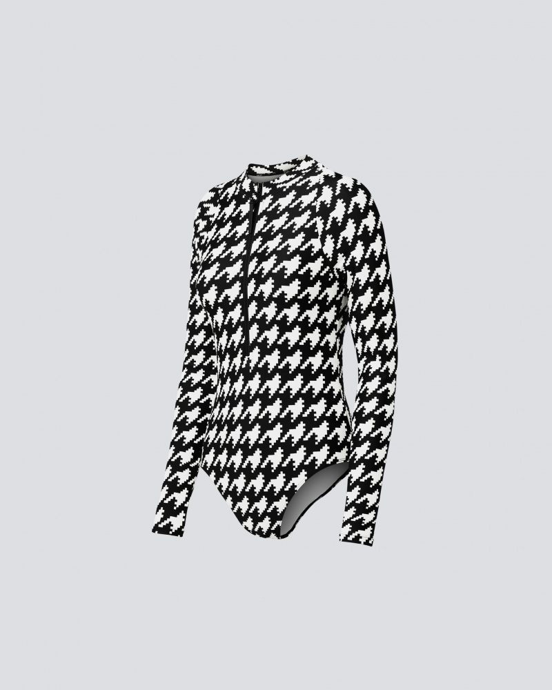 Perfect Moment Houndstooth PM Half-Zip Spring Suit Noir Blanche | 923708GSF