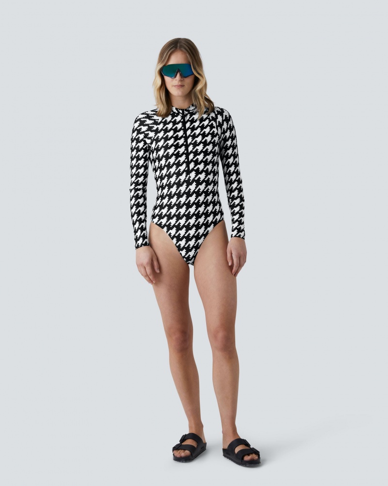 Perfect Moment Houndstooth PM Half-Zip Spring Suit Noir Blanche | 190735RAJ