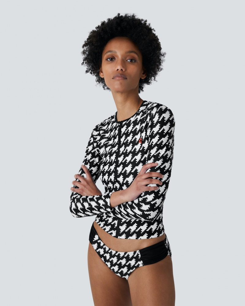 Perfect Moment Houndstooth Rashguard Bikini Noir Blanche | 791648XSR