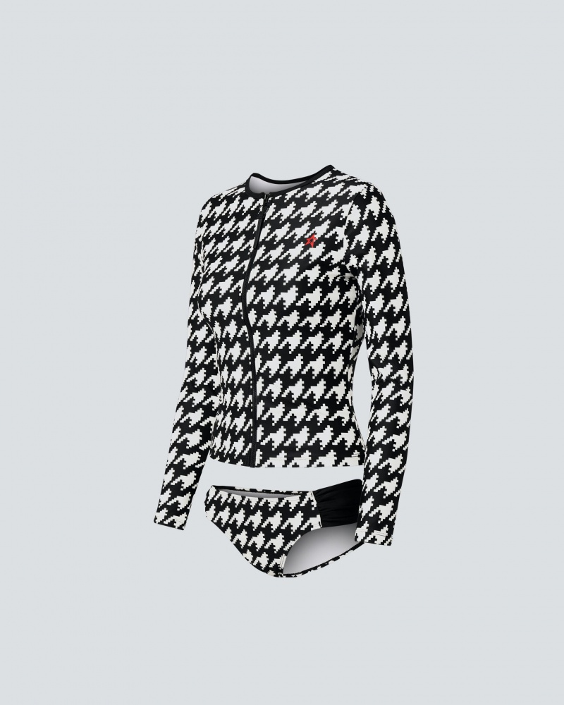 Perfect Moment Houndstooth Rashguard Bikini Noir Blanche | 791648XSR