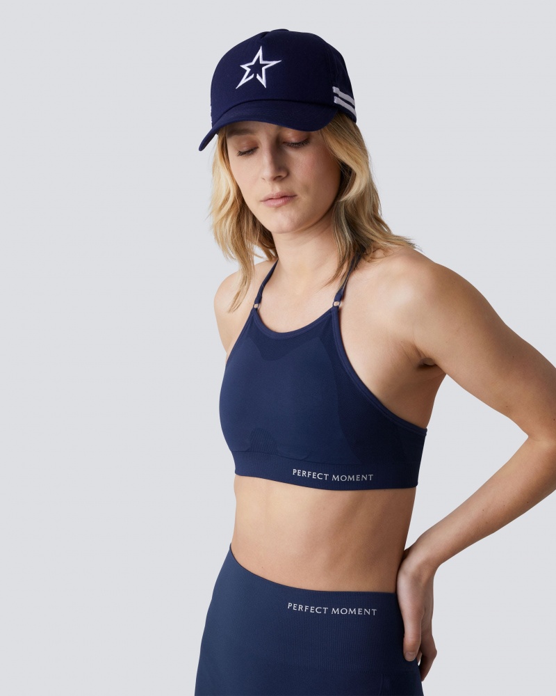 Perfect Moment Intarsia Fitness Top Bleu Marine | 183506ZRU
