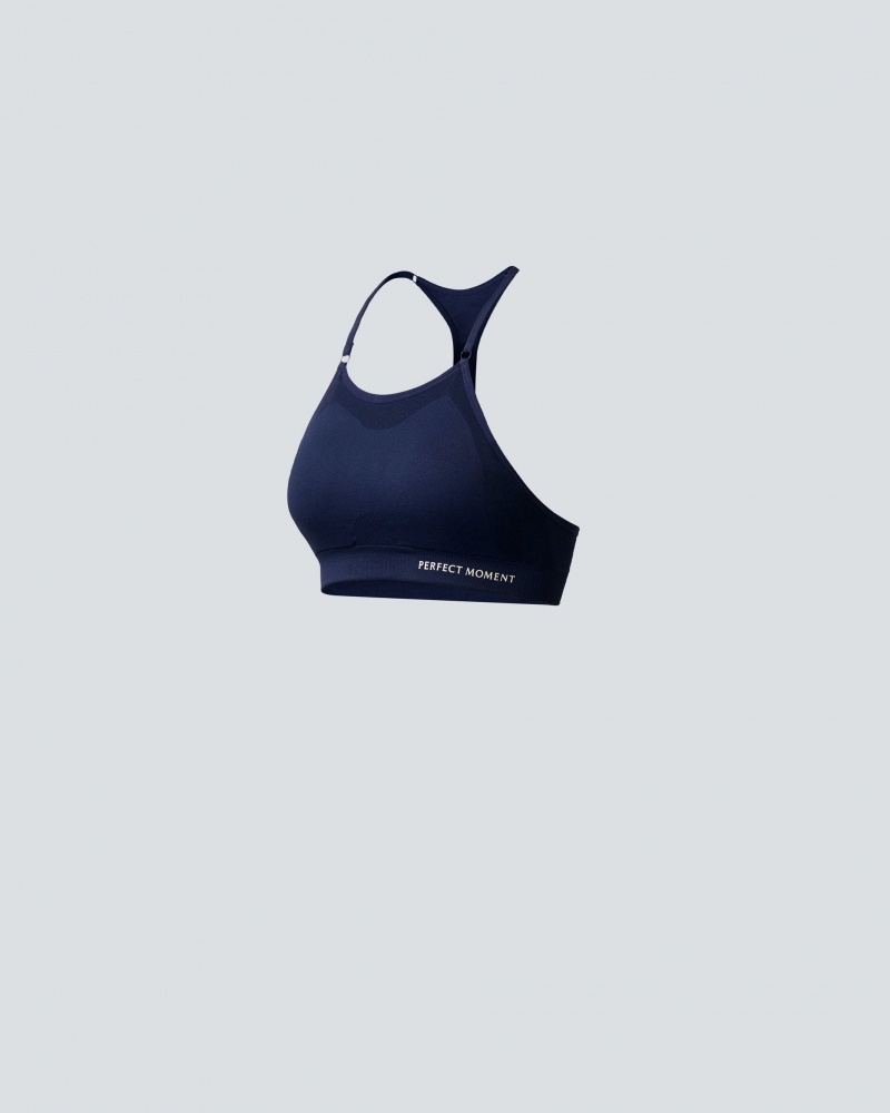 Perfect Moment Intarsia Fitness Top Bleu Marine | 183506ZRU