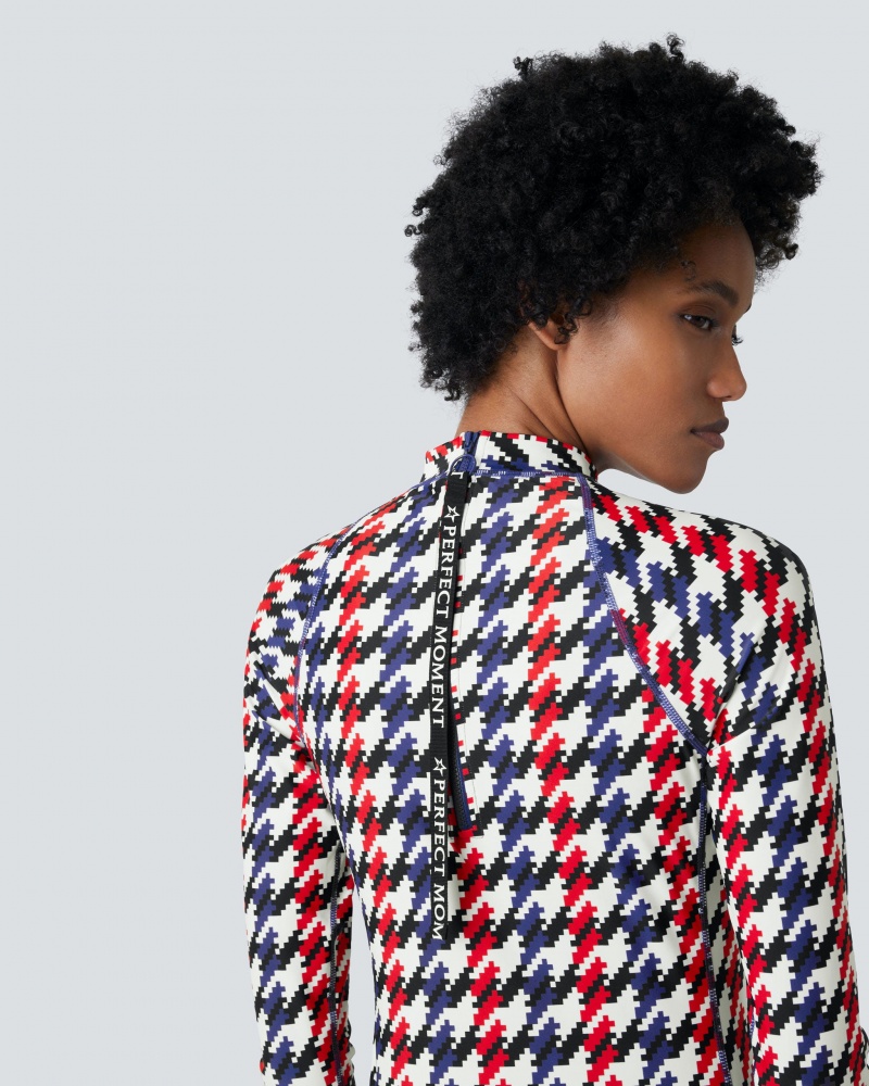 Perfect Moment PM Houndstooth Long Sleeve Rash Guard Houndstooth | 368094PNF