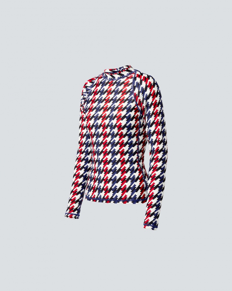 Perfect Moment PM Houndstooth Long Sleeve Rash Guard Houndstooth | 368094PNF