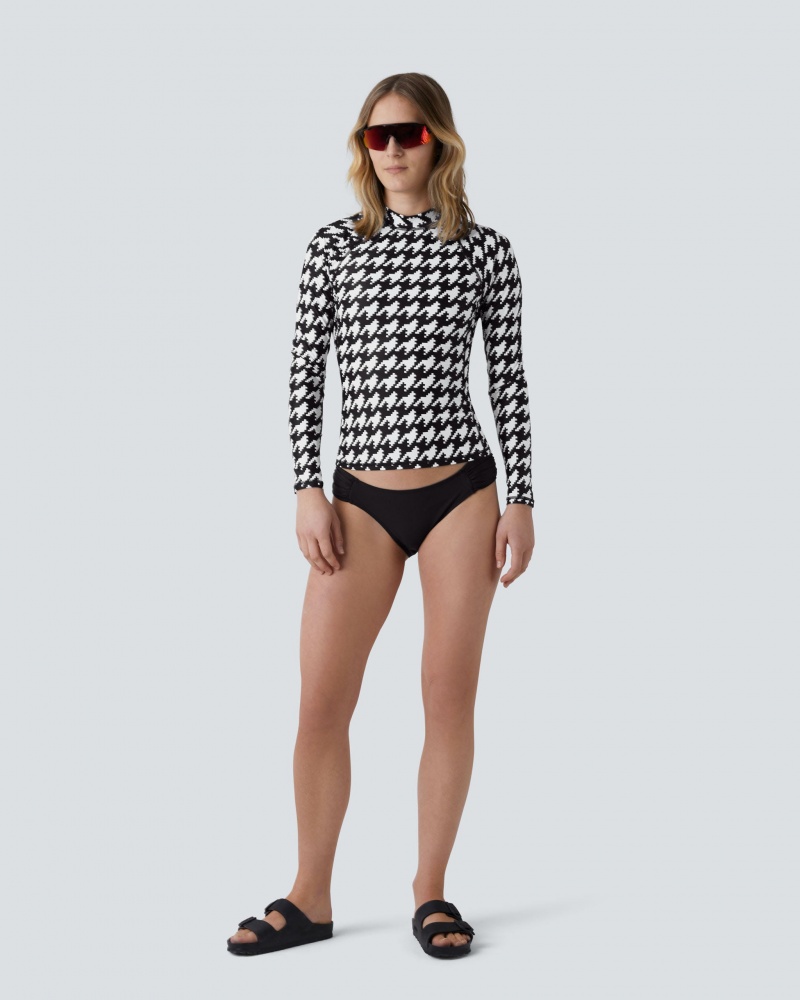 Perfect Moment PM Houndstooth Long Sleeve Rash Guard Noir Blanche | 402561LPU