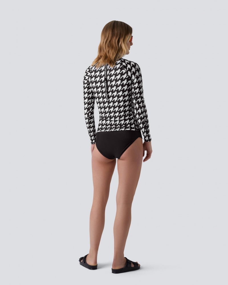 Perfect Moment PM Houndstooth Long Sleeve Rash Guard Noir Blanche | 402561LPU