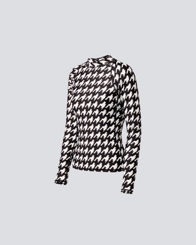 Perfect Moment PM Houndstooth Long Sleeve Rash Guard Noir Blanche | 402561LPU