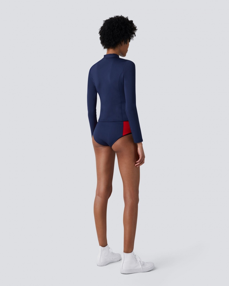 Perfect Moment PM Long Sleeve Bikini Top Bleu Marine | 290376YOH