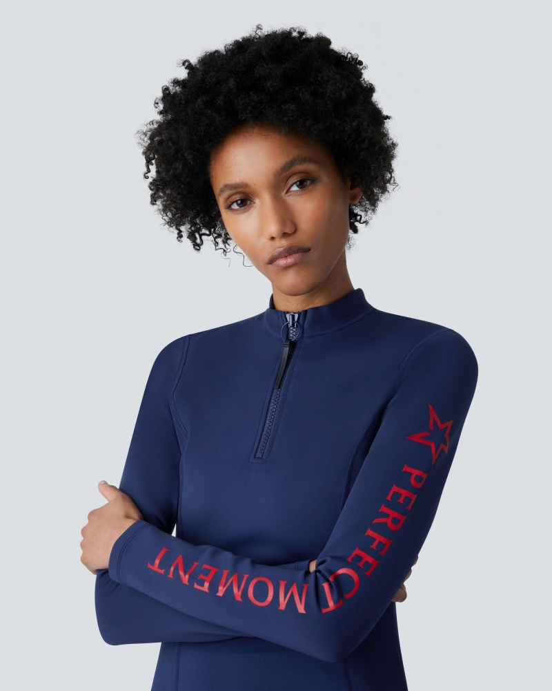 Perfect Moment PM Long Sleeve Bikini Top Bleu Marine | 290376YOH