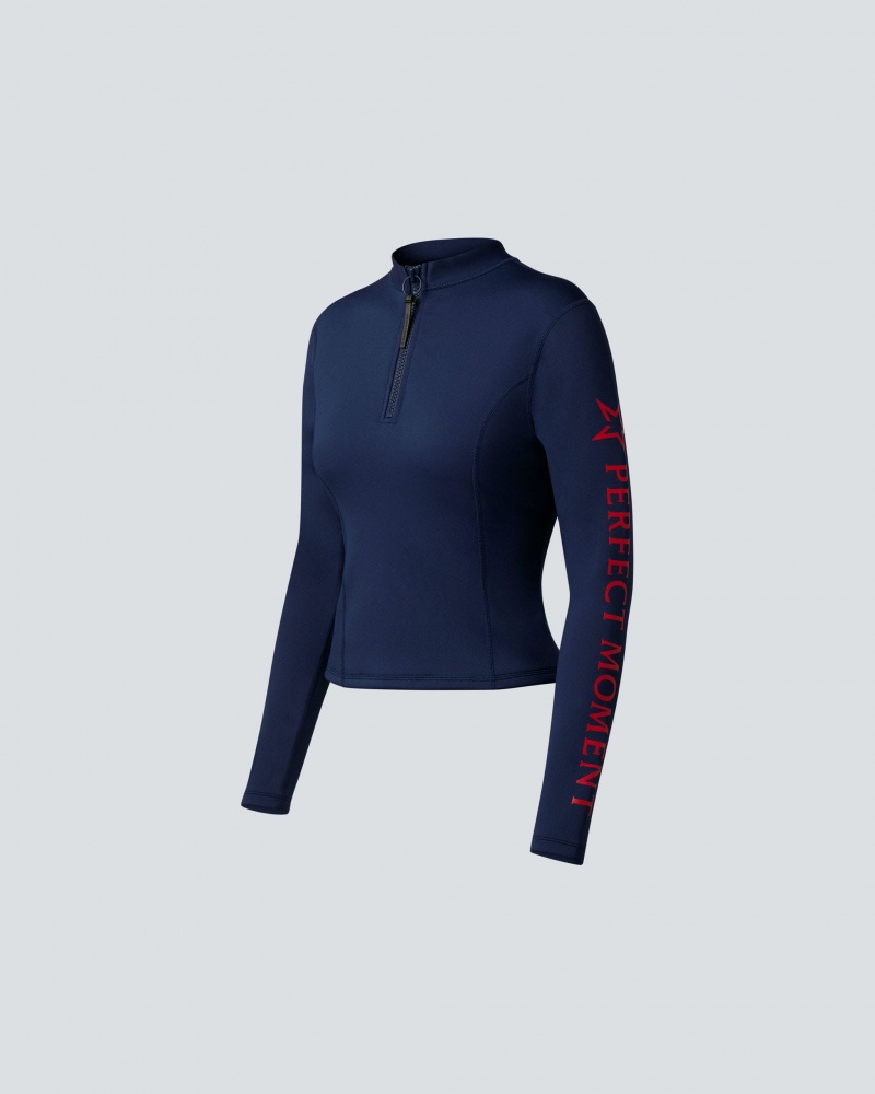 Perfect Moment PM Long Sleeve Bikini Top Bleu Marine | 290376YOH