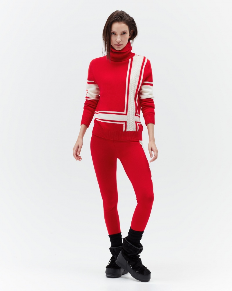 Perfect Moment Rayé Suisse Merino Laine Pull Rouge | 091746BNX