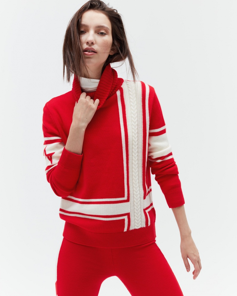 Perfect Moment Rayé Suisse Merino Laine Pull Rouge | 091746BNX