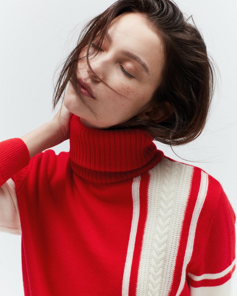 Perfect Moment Rayé Suisse Merino Laine Pull Rouge | 091746BNX