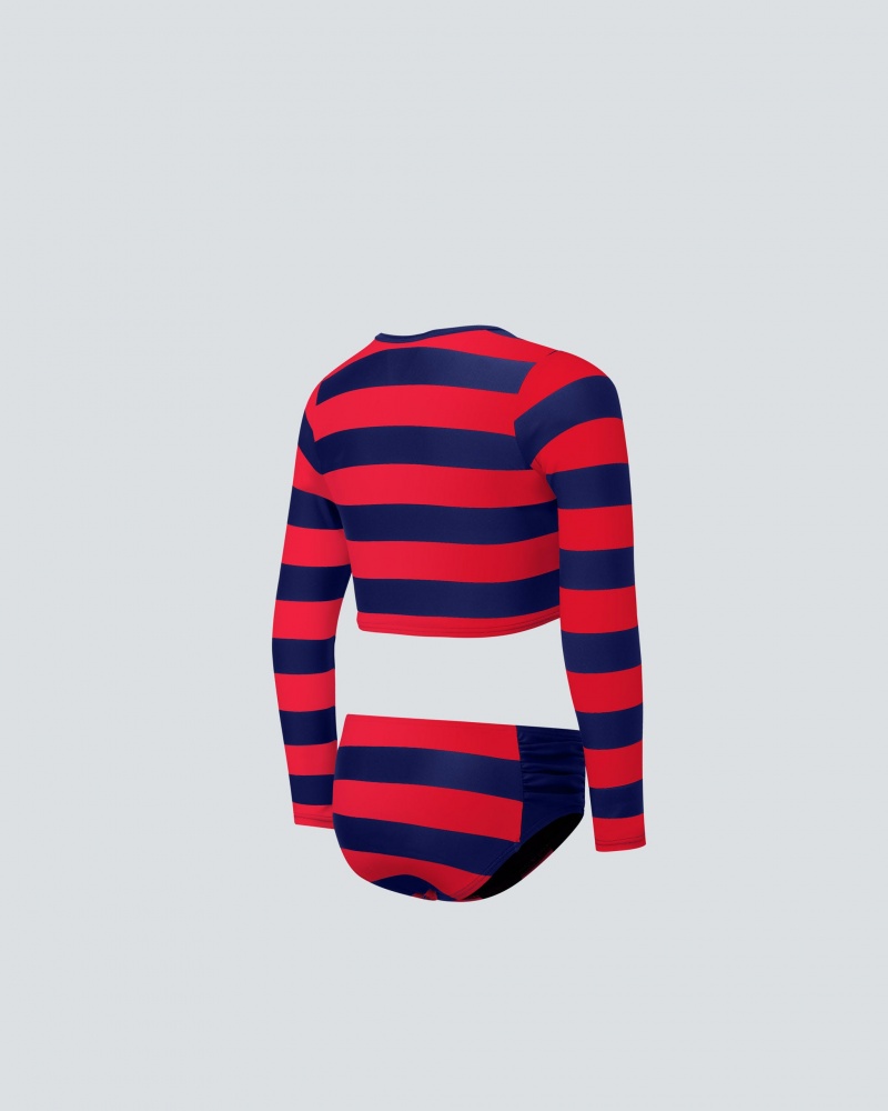 Perfect Moment Stripe Rash Guard Bikini Bleu Marine Rouge | 743958OEX