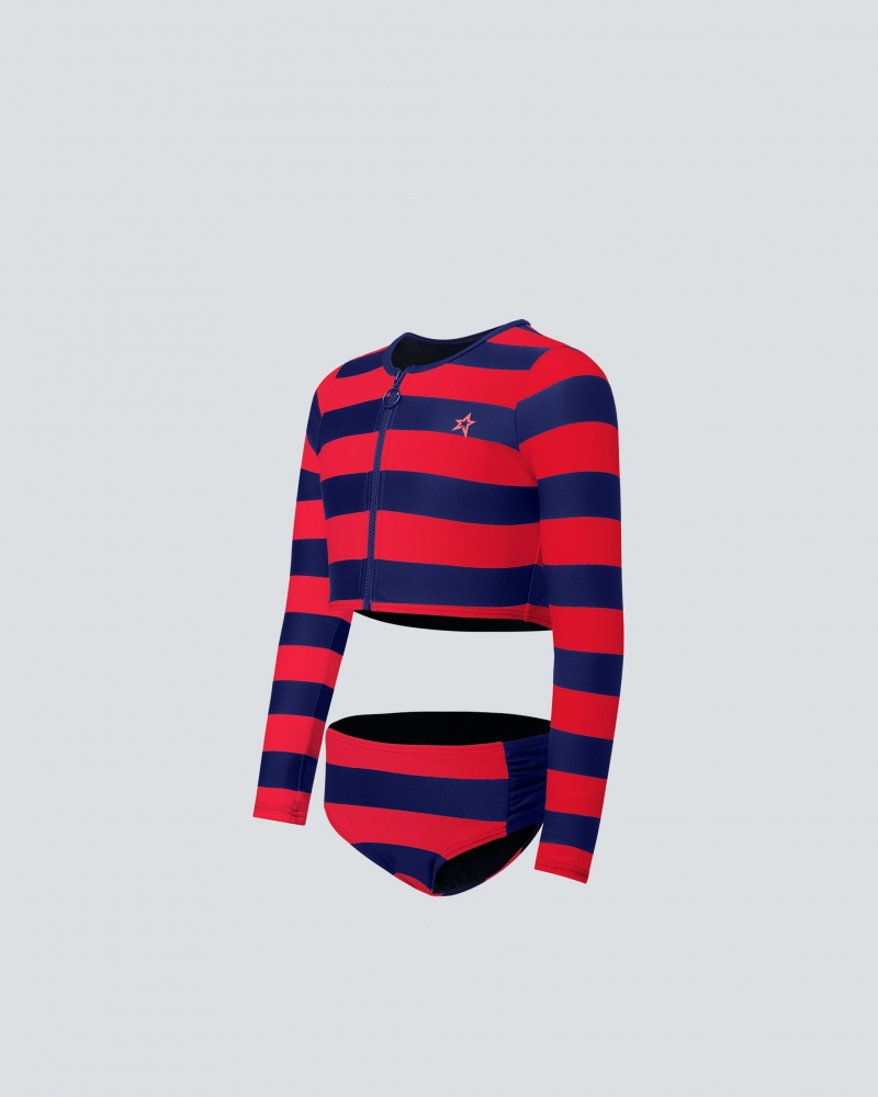 Perfect Moment Stripe Rash Guard Bikini Bleu Marine Rouge | 743958OEX