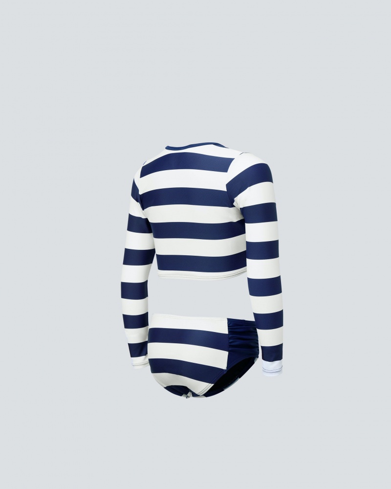 Perfect Moment Stripe Rash Guard Bikini Bleu Marine Blanche | 460829AYI