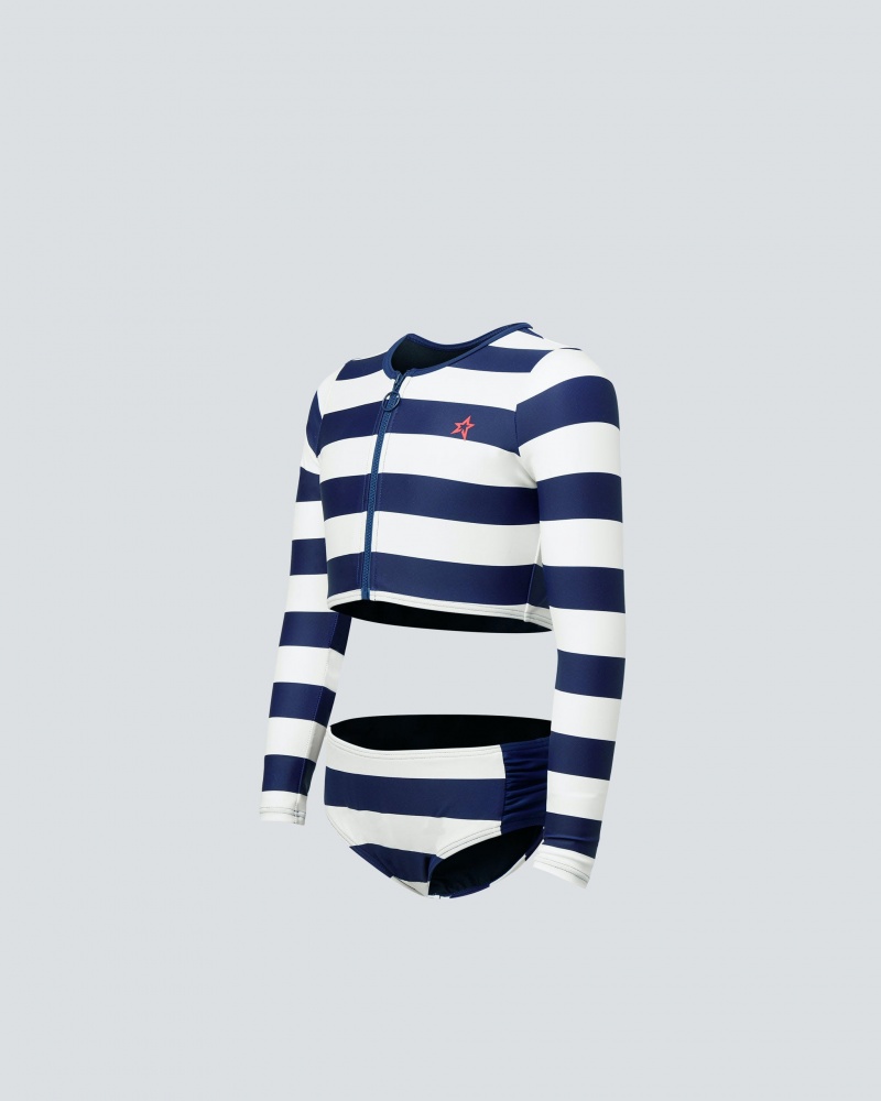 Perfect Moment Stripe Rash Guard Bikini Bleu Marine Blanche | 460829AYI